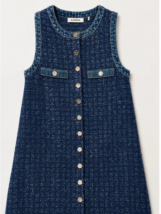 Sandro Dresses & Skirts - Sandro Dark Blue Tweed Button-Front Sleeveless Dress